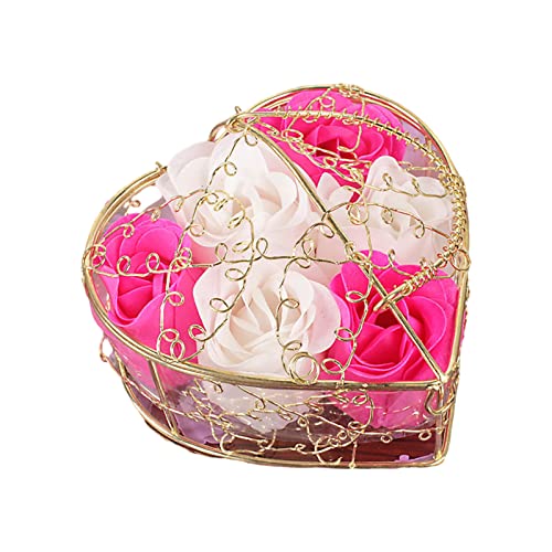 6Pcs Rose Petal Shaped Scented Soap Set - Artificial Flower Soap with Fragrant Rose Scent, Gift Box for Women (Red & White) - Perfect for Bathroom Decor, Bridal Shower Gifts & Home Spa Relaxation