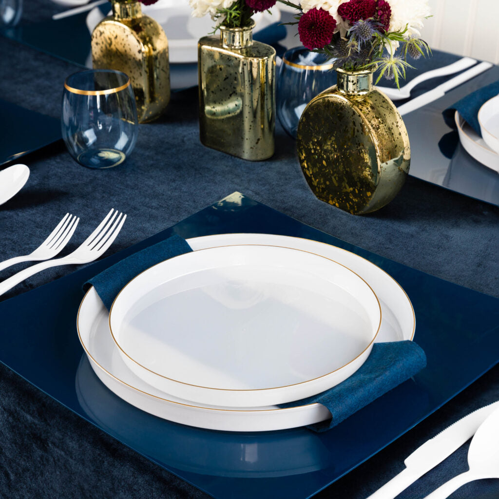 20-Pack Pearl & Gold Round Plastic Dinnerware Set for 10 Guests - Elegant Disposable Plates, Cups & Cutlery for Parties, Weddings & Special Events