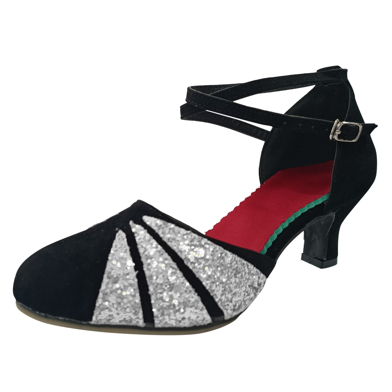 Sparkling Rhinestone Ballroom Dance Shoes for Women - Latin Salsa Performance Sandals with Slip-On Design (Size 42) - Perfect for Competition, Stage Shows & Wedding Dance Performances