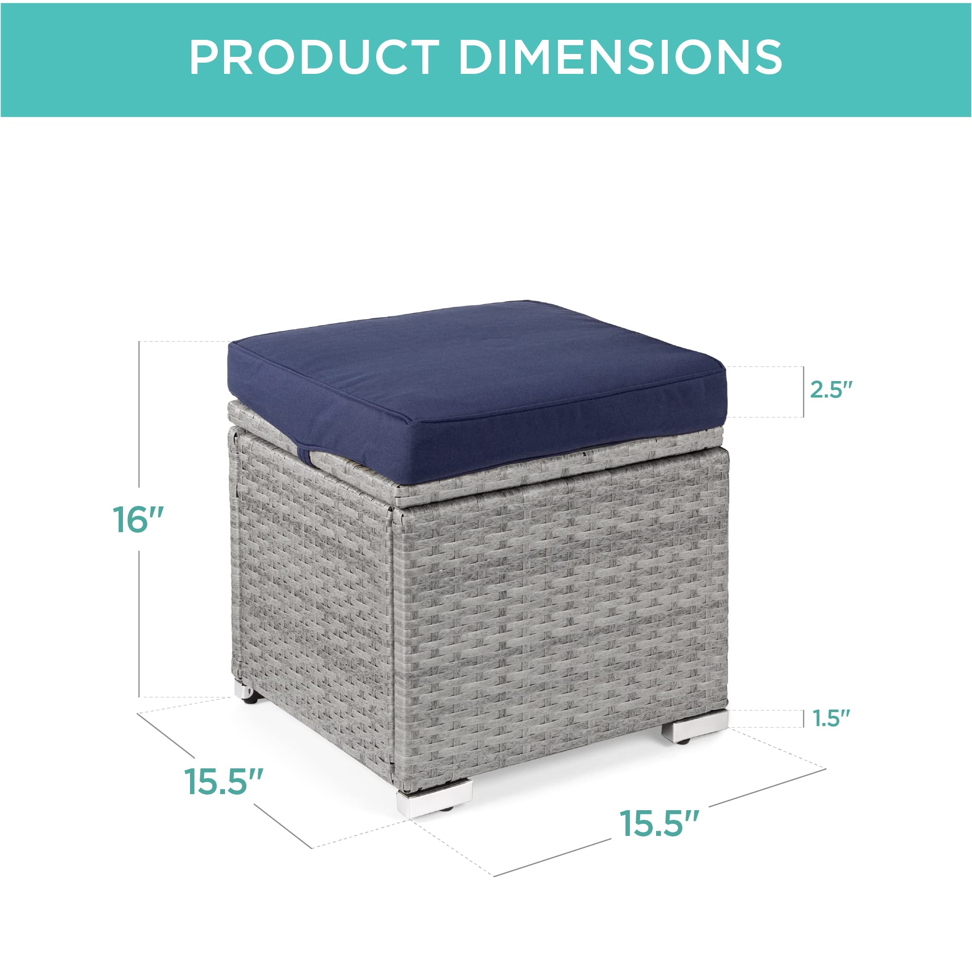 Best Choice Products Set of 2 Wicker Storage Ottomans - Gray/Navy, Multipurpose Outdoor Furniture for Patio, Backyard, Garden | Extra Seating, Footrest, Side Table with Removable Cushions | Perfect for Outdoor Relaxation, Entertaining Guests & Small Space Storage
