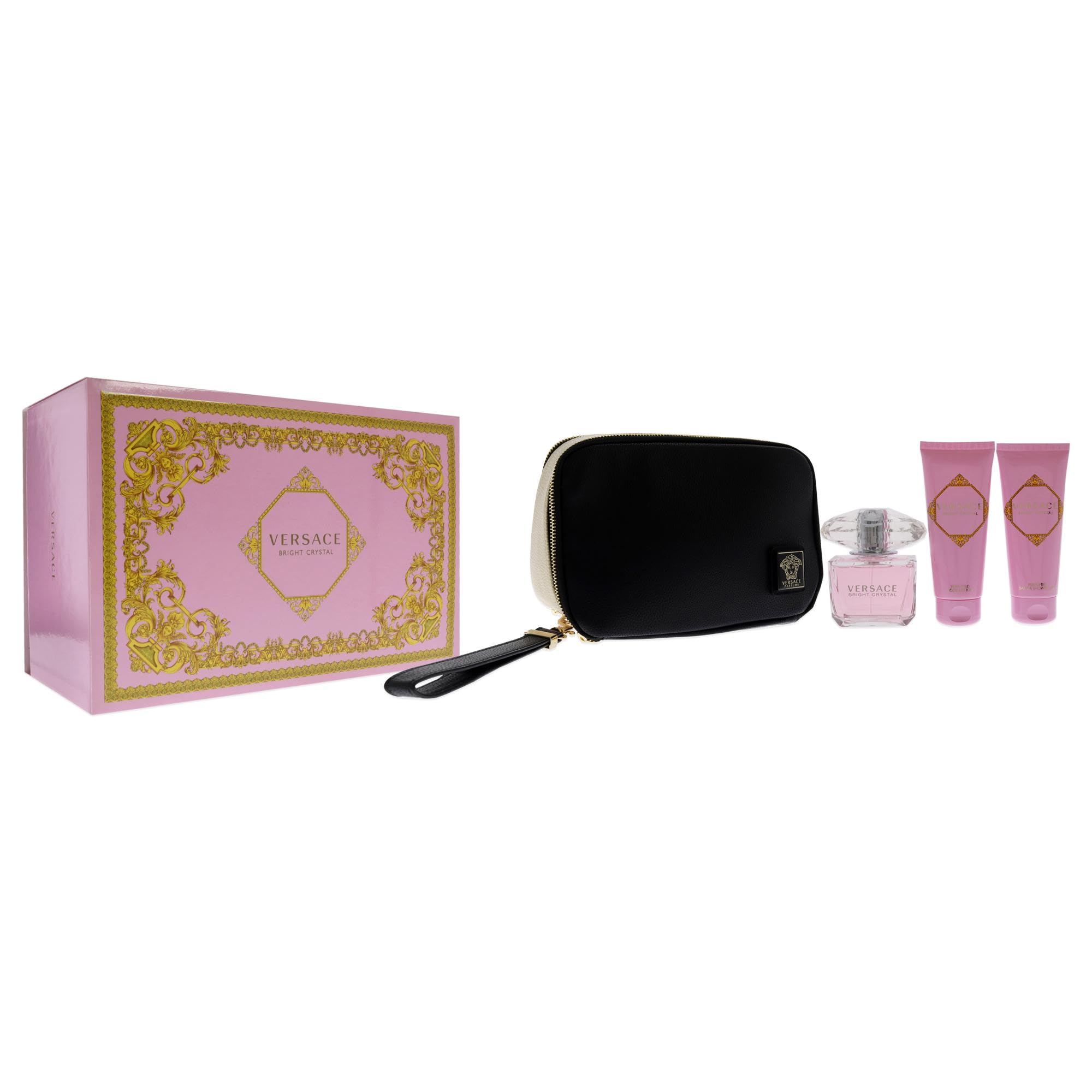 Versace Bright Crystal Women's Perfume Gift Set - 3oz Eau de Toilette Spray, 3.4oz Shower Gel & Body Lotion with Luxury Bag - Floral Fragrance for Women, Perfect for Birthday, Anniversary & Valentine's Day Gifts