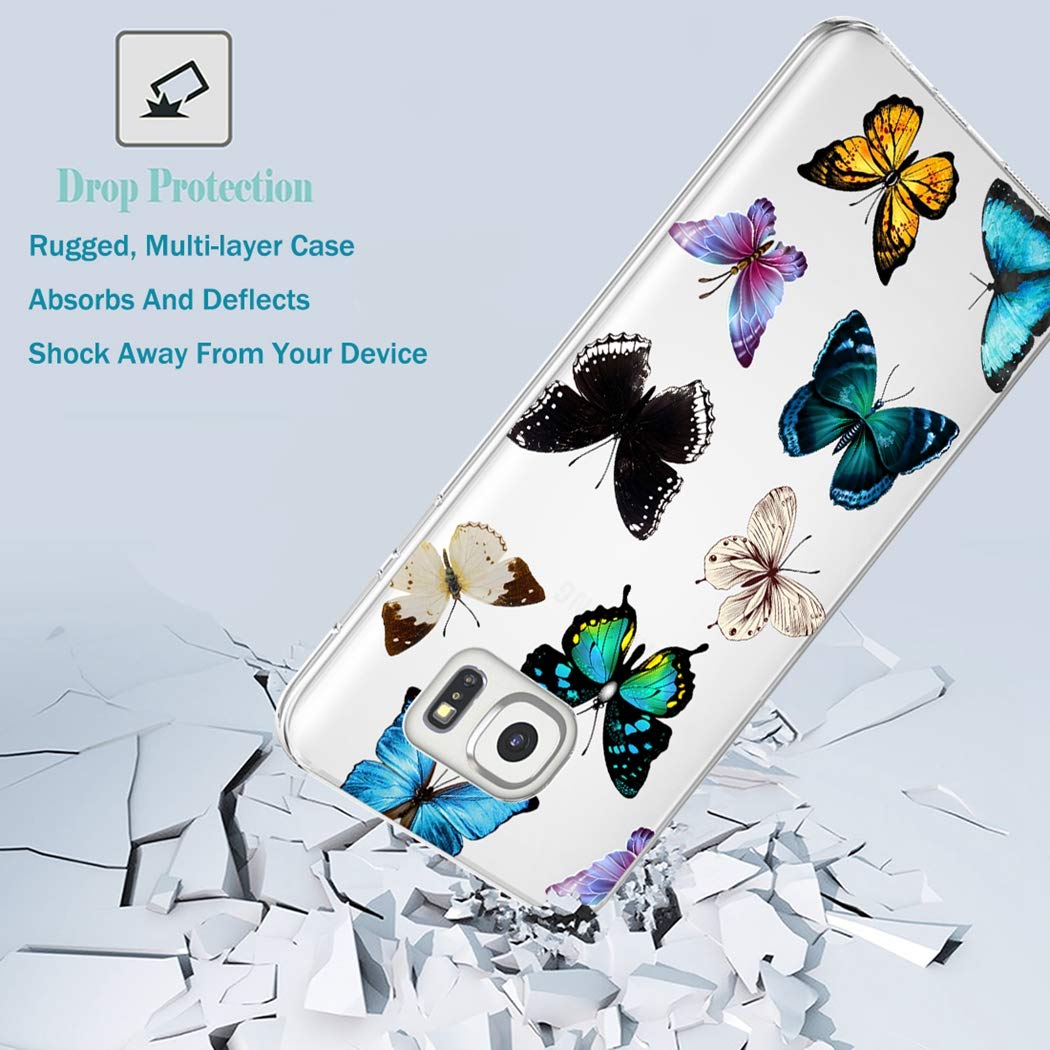 Samsung Galaxy S7 Phone Case for Women - Slim Shockproof Clear Floral TPU Protective Cover with Butterfly Design | Perfect for Everyday Use, Work & Travel