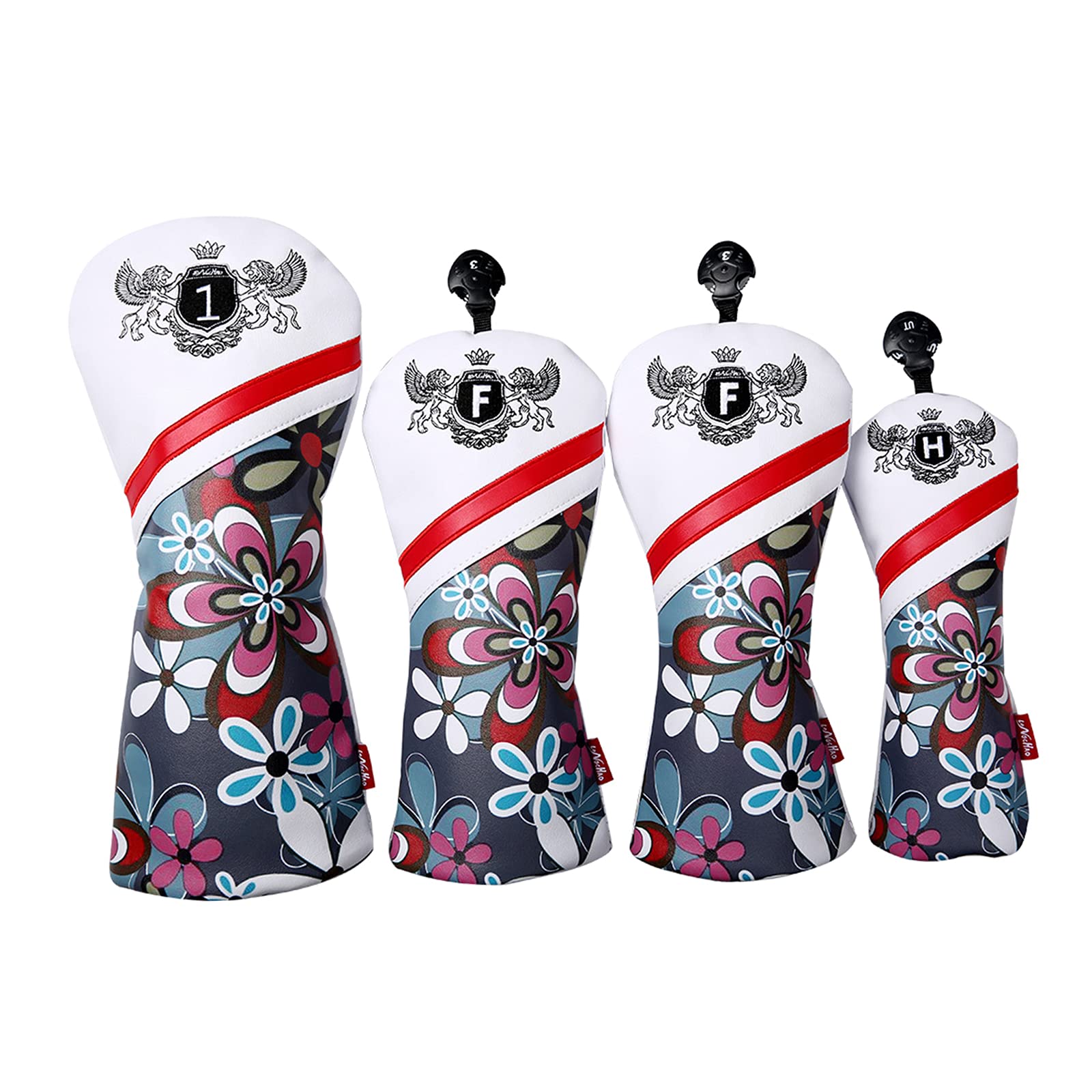 NEWMIND 4X Unique Golf Wood Headcover Set - Anti-Scratch Driver Head Covers for Golf Clubs with Digital Printing - Perfect for Golf Travel & Course Protection (4-Pack)
