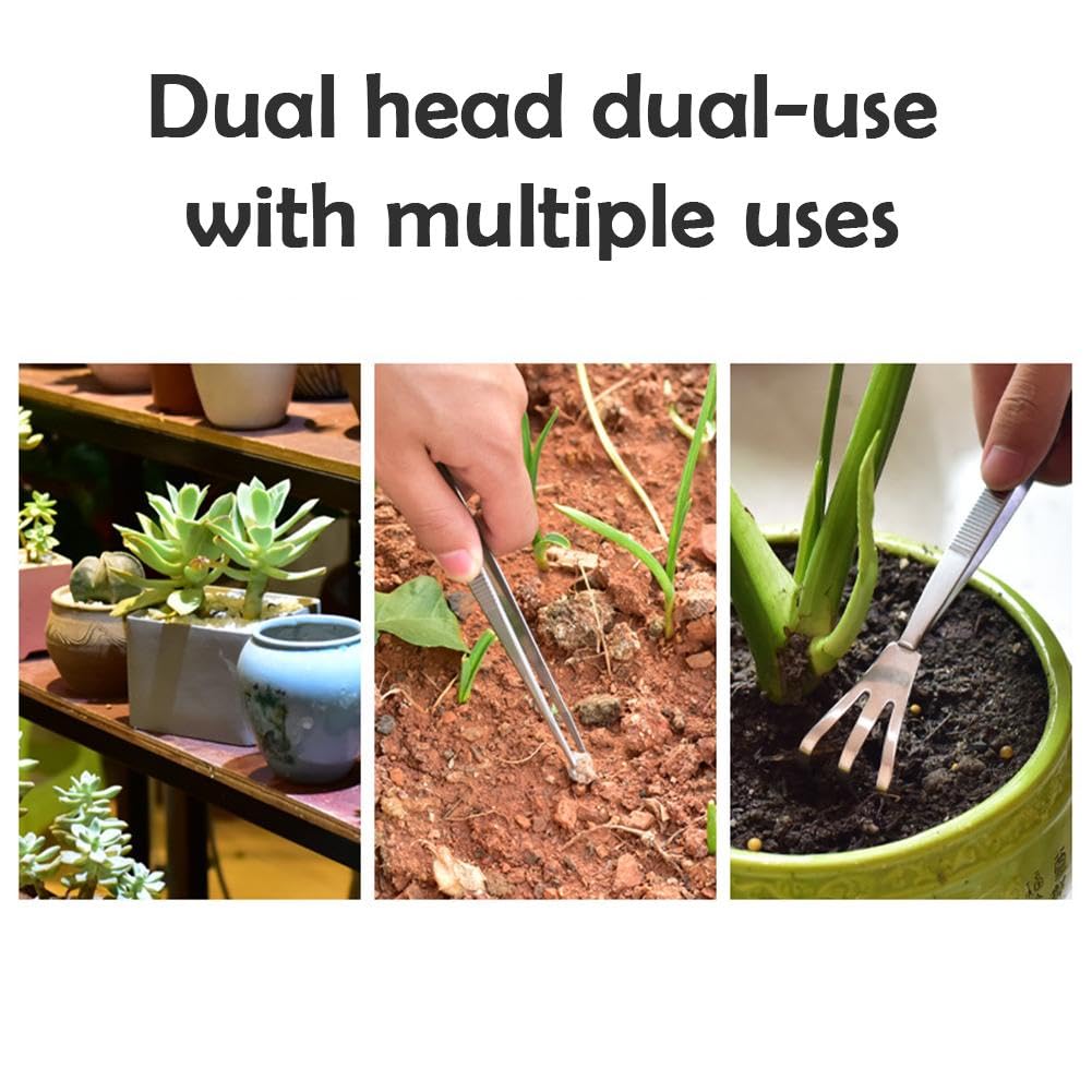Bonsai Tweezers 2-in-1 Root Rake & Scraper - Mini Gardening Tools for Aquascaping & Plant Care