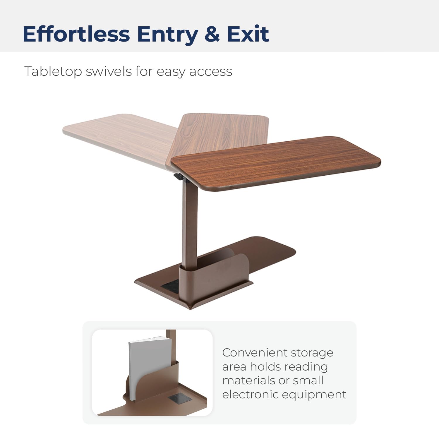 Drive Medical 13085LN Left Side Seat Lift Chair Overbed Table, Walnut Finish - Adjustable Height for Seniors & Patients - Perfect for Bedside, Living Room & Nursing Homes