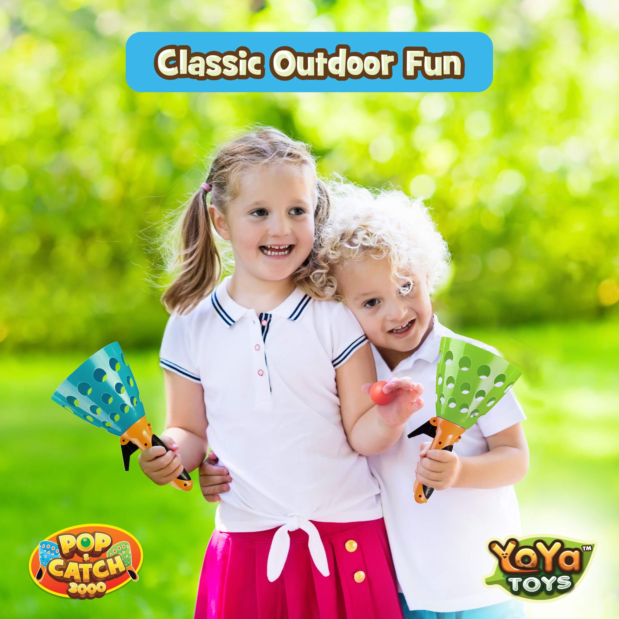 YoYa Toys Pop and Catch Ball Game Set for Kids Ages 8-12 - Outdoor Sports Toys with 2 Launcher Baskets, 3 Balls & PVC Storage Bag - Fun Backyard, Beach & Camping Activities for Family Parties & Outdoor Play