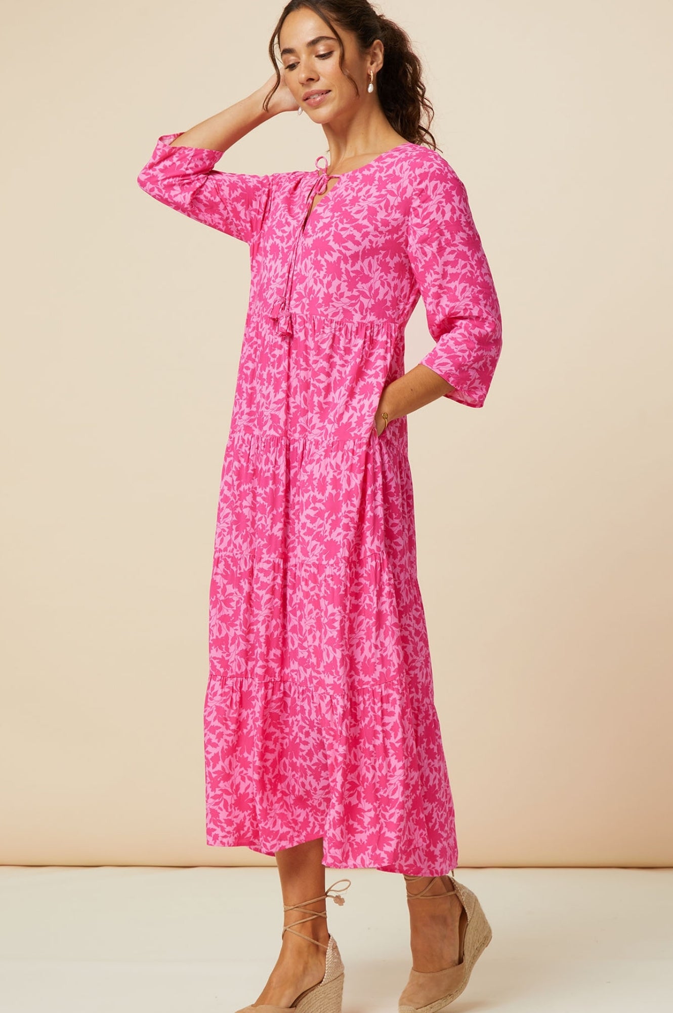 Emma EcoVero™ Midi Dress - Sustainable Pink Floral Summer Dress for Women | Perfect for Beach Vacations, Garden Parties & Casual Outings