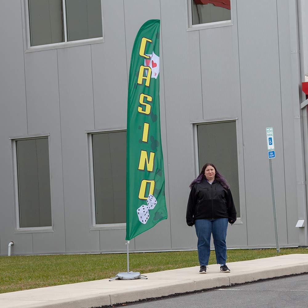 Vispronet 13.5ft Casino Feather Flag Kit with Pole Set, Cross Base & Weight Bag - Premium Printed in USA for Business Advertising, Storefront Displays & Sales Promotions - Perfect for Casinos, Events, Grand Openings & Outdoor Marketing