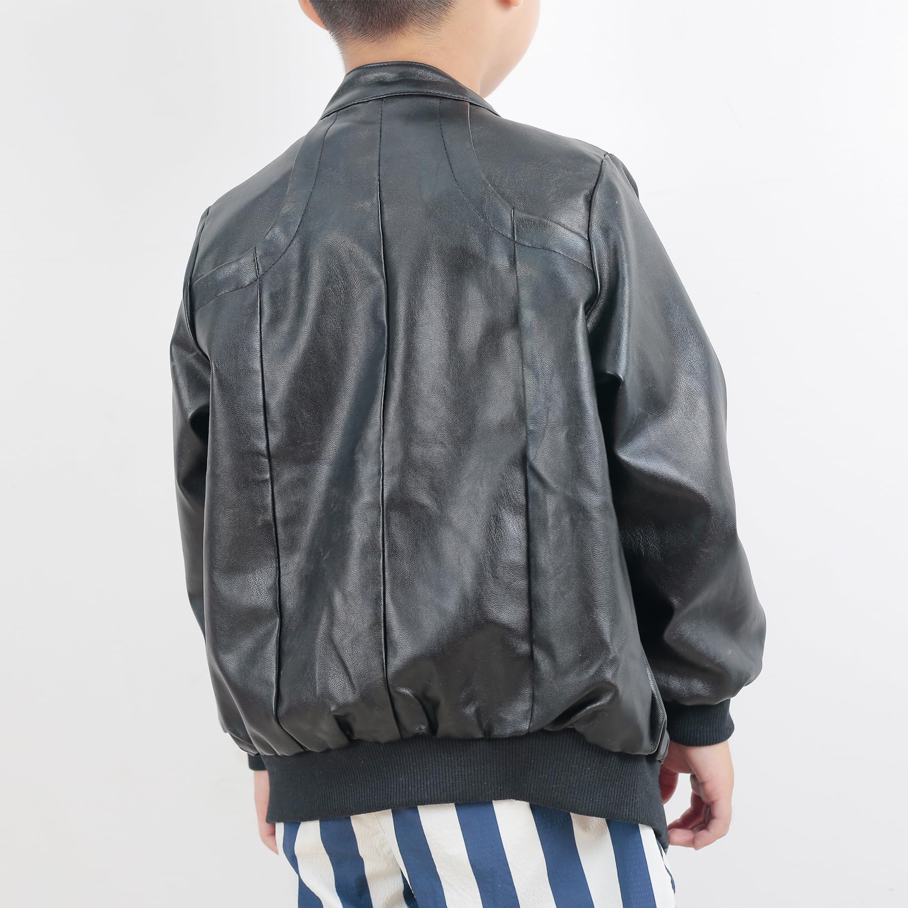 Elife Boys' Trendy Stand Collar PU Leather Motorcycle Jacket for Spring - Black | Stylish Biker Jacket for Kids Outdoor Riding & Casual Wear