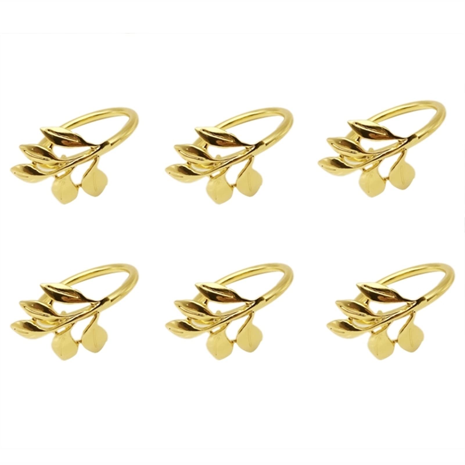 Elegant Gold Napkin Rings Set of 6 - Fall Leaves Design Table Decor for Christmas, Wedding, Party & Hotel Dining - Premium Napkin Holders for Formal Dinner Table Setting (Gold)