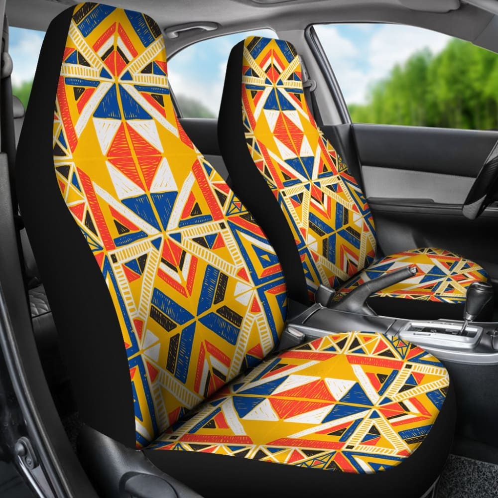 Premium Aztec Colorful Orange Car Seat Covers - Universal Fit for Cars, Trucks & SUVs - Durable & Stylish Interior Upgrade for Daily Commute & Road Trips