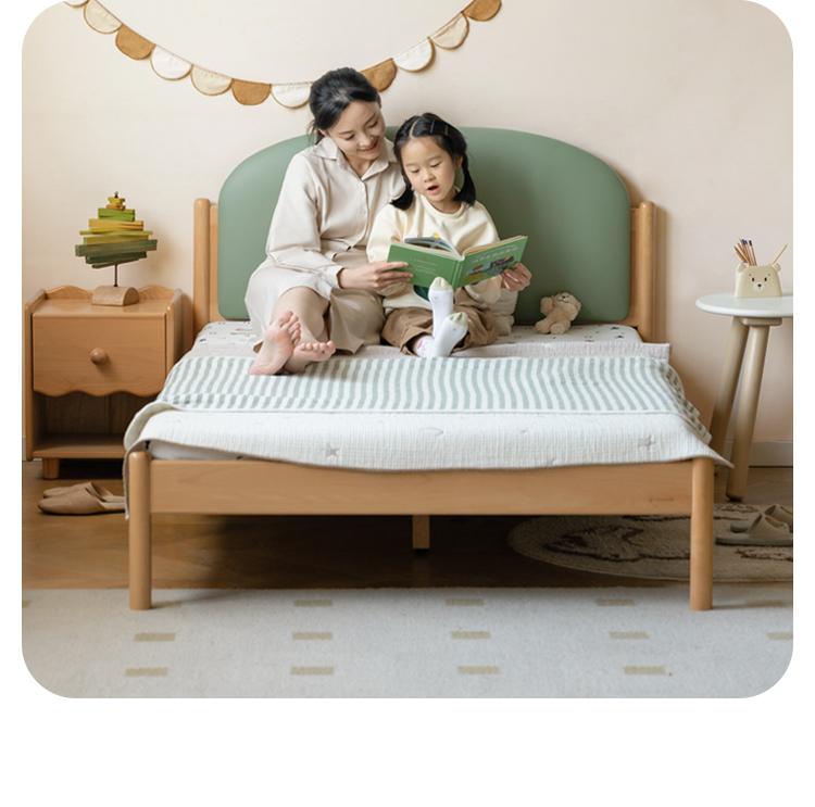 Organic Solid Wood Children's Bed - Birch & Beech Frame with Premium Leather Accents | Safe, Non-Toxic Toddler Bed for Nursery, Bedroom & Montessori Rooms