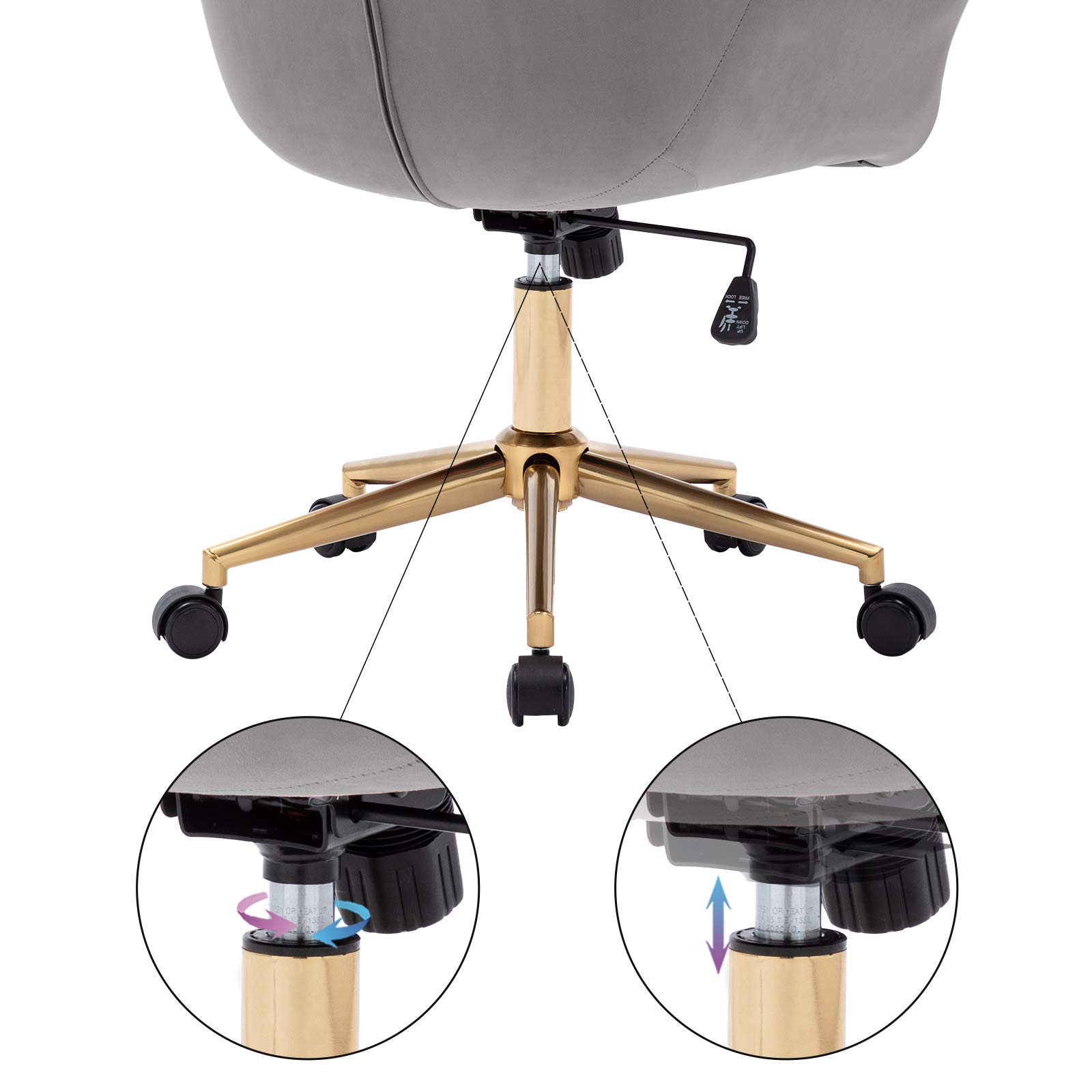 DUHOME Modern Velvet Office Chair with Gold Metal Base - Mid Back Ergonomic Computer Desk Chair with Adjustable Arms, Wheels & Swivel - Perfect for Home Office, Gaming & Workspace (Grey Velvet)