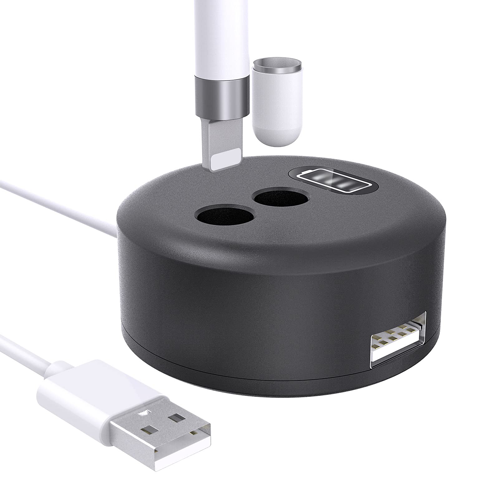 TiMOVO Charging Stand for Apple Pencil 1st Generation - iPad Pencil Charger with LCD Display & 1.2A USB Port - Fast Charging Dock for iPad Pro/Air/Mini - Perfect for Home, Office & Travel Use (Black)