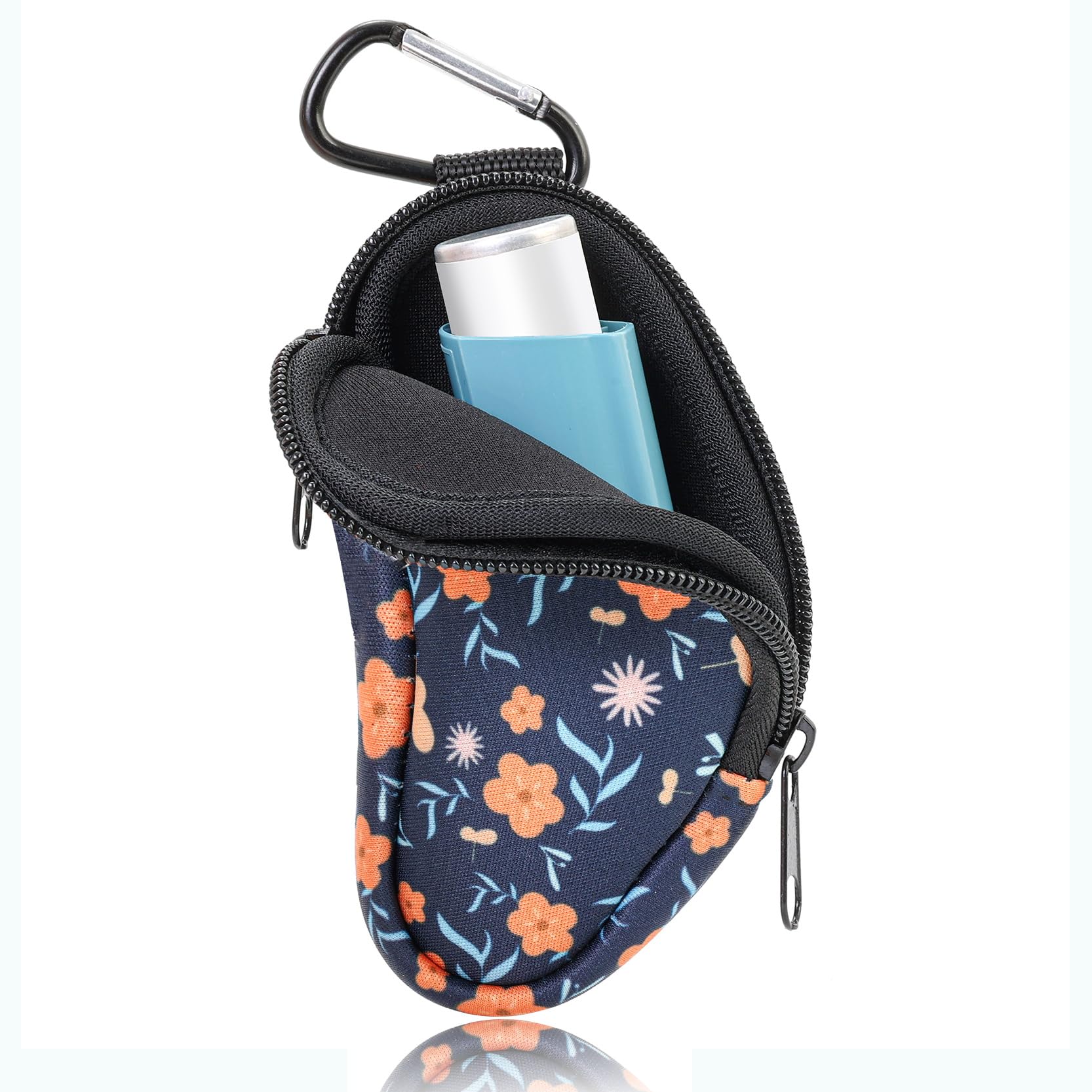 Portable Neoprene Asthma Inhaler Holder for L-Shaped Inhalers - Travel Case with Secure Storage (Blue Floral Design) | Perfect for Travel, Sports & Daily Use