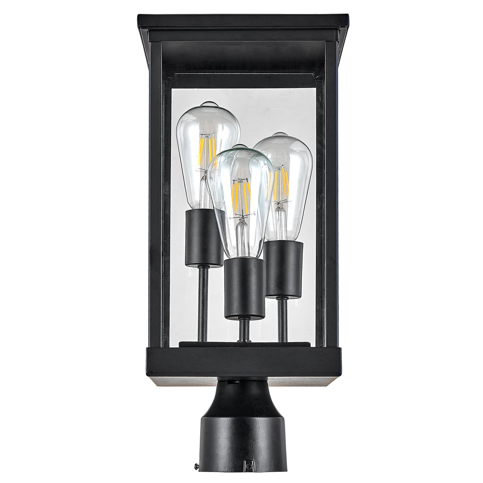 Modern Black Outdoor Post Lights with Clear Glass - Energy Efficient Backyard Lighting for Patio, Driveway, Garden & Porch | Weather-Resistant Decorative Exterior Lamp (589200-BLK) - Perfect for Evening Gatherings and Landscape Illumination