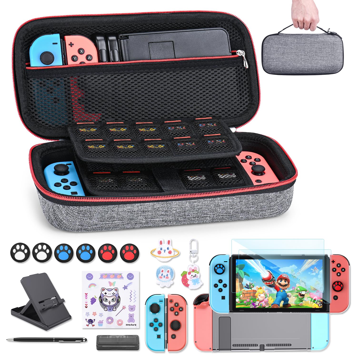 Nintendo Switch Accessories Bundle - Joy-Con Grips, Screen Protector, Carrying Case - Perfect for Gaming On-The-Go & Home Entertainment
