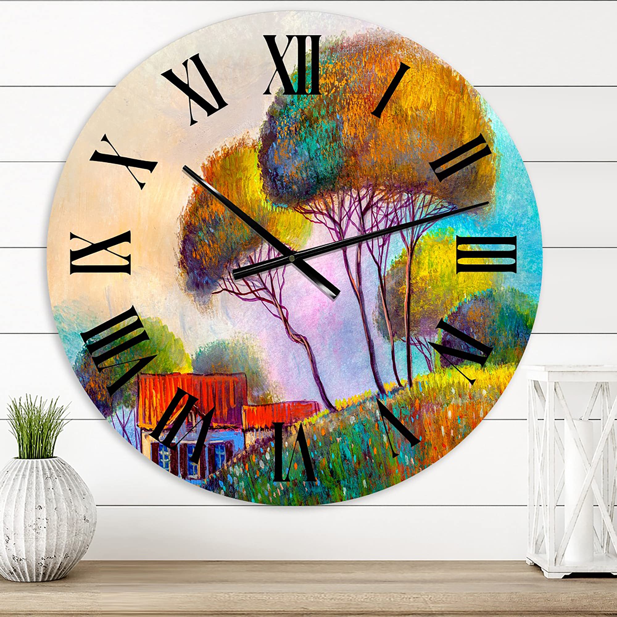 Beautiful Country House on a Hot Summer Day - Modern Large Wall Clock for Home & Office Decor | Perfect for Living Room, Bedroom, Kitchen, or Office Space