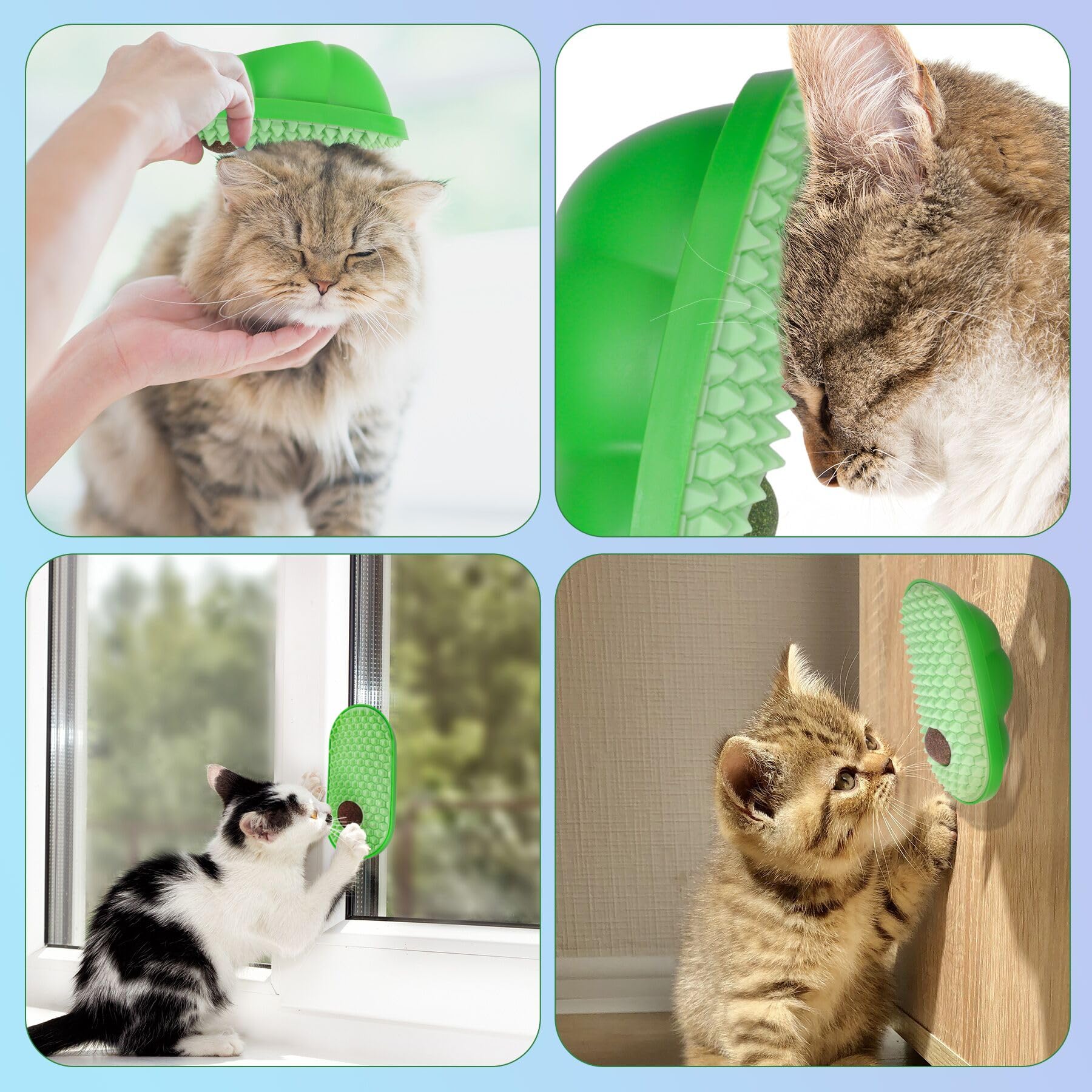 SEVENKA 2 Pack Cat Grooming Brush with 3 Catnip Balls & 3 Fruit Balls - Self-Cleaning Cat Scratcher Toy for Indoor Kittens - Wall Mounted Chew Toy for Stress Relief & Playtime - Perfect for Home, Office or Pet Salon Use