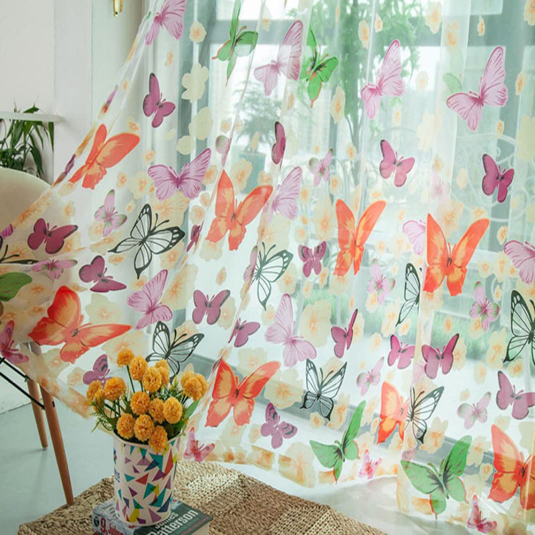 Butterfly Sheer Curtains - Tulle Voile Window Panels for Living Room, 100x200cm - Lightweight Decorative Gauze Curtains for Bedroom, Nursery & Home Decor