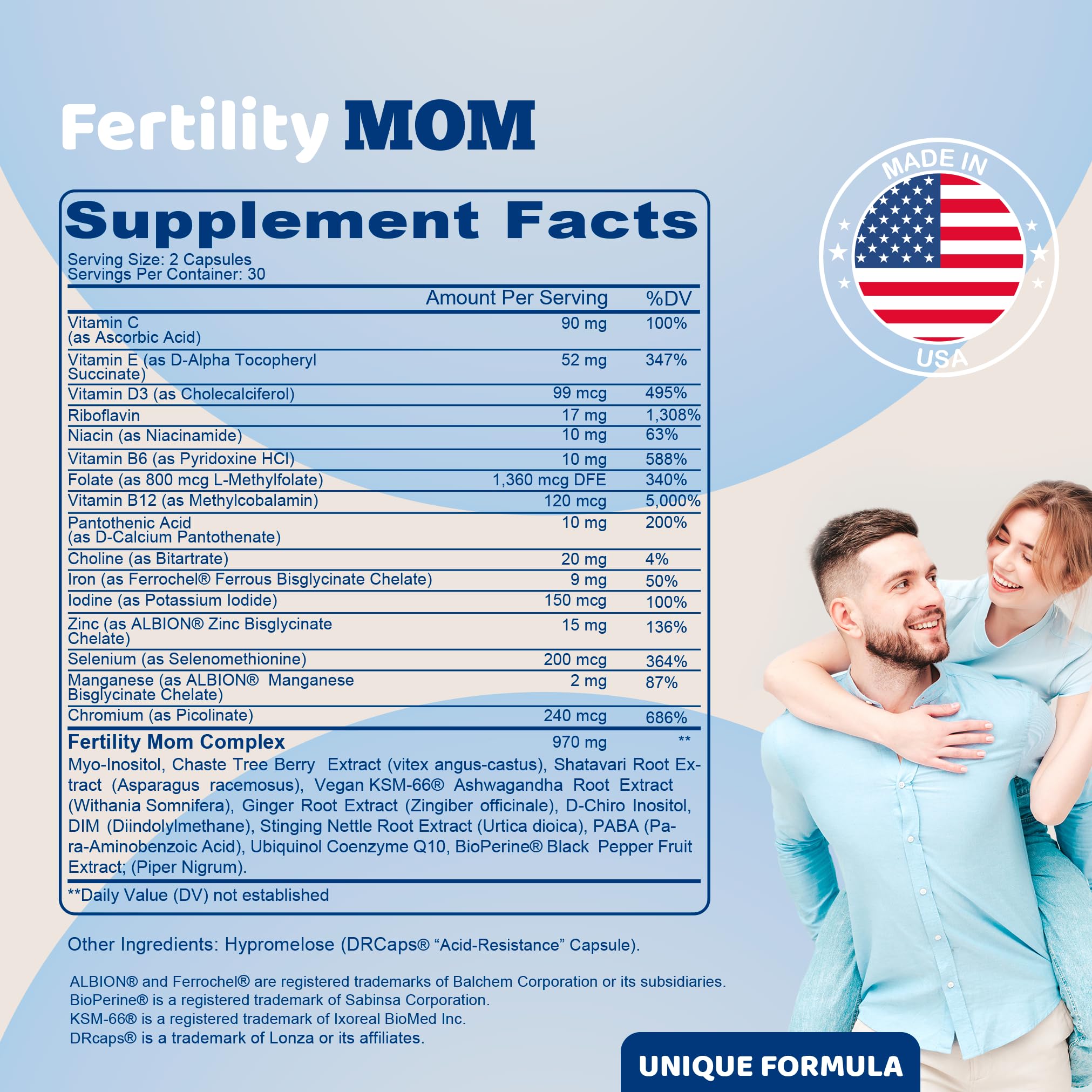 YOU'RE NATURAL Fertility Vitamins for Women - Prenatal Supplement with Myo-Inositol, D-Chiro Inositol & Folate - Supports Hormonal Balance, Ovulation & Menstrual Cycle Regulation - Contains Vitex - 30 Day Supply - Ideal for Trying to Conceive & PCOS Support