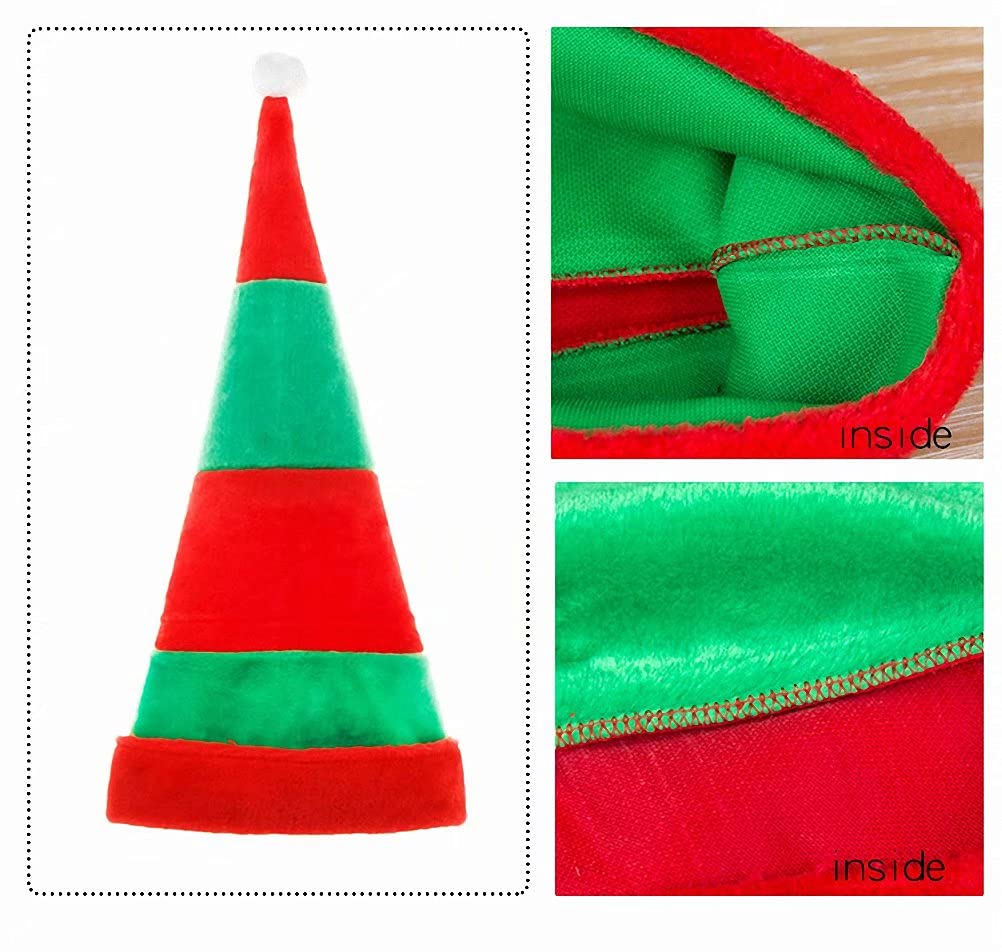 Festive Striped Elf & Santa Hats for Adults - 27 Inch Long Christmas Party Costume Accessories - Perfect for Holiday Gatherings, Office Parties & Ugly Sweater Contests