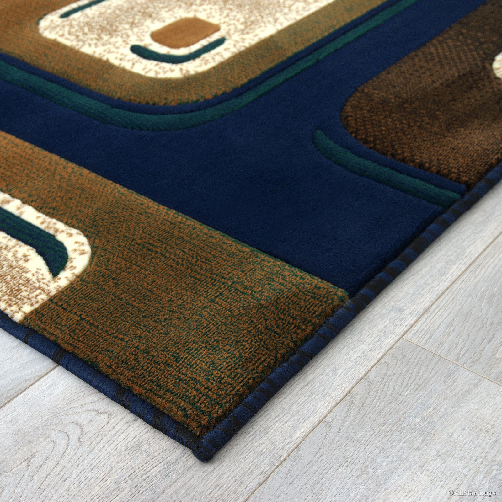 Allstar 5x7 Navy Blue & Mocha Modern Machine Carved Rectangular Accent Rug with Ivory Geometric Design - 5'2
