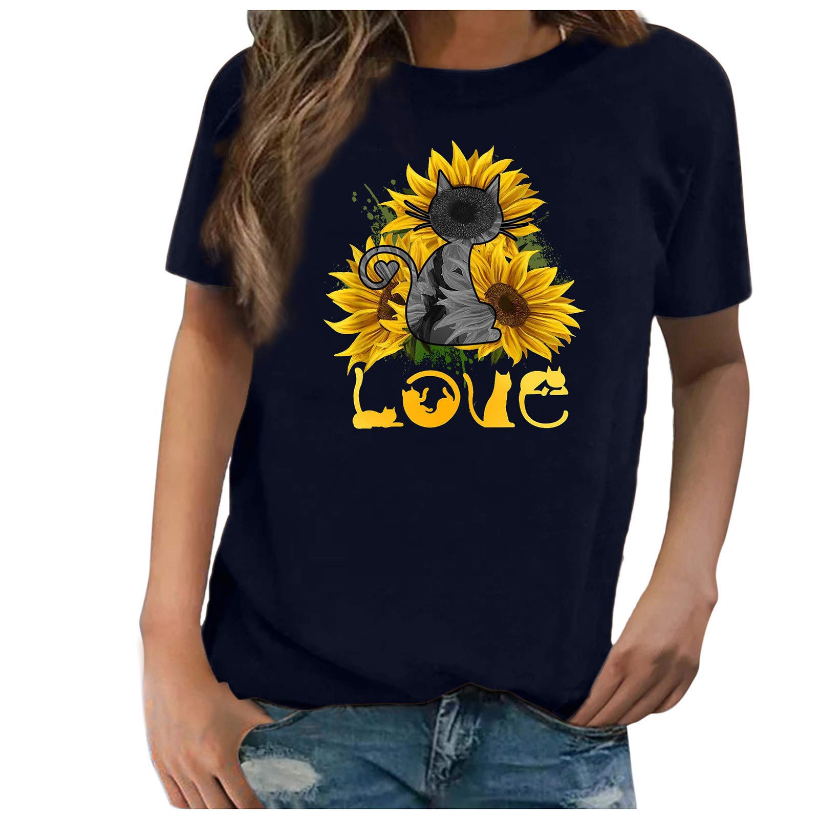 Women's Summer Short Sleeve Tunic Top - Flowy Loose Casual Blouse with Printed Design in Black | Perfect for Beach Outings, Vacation Wear & Everyday Comfort