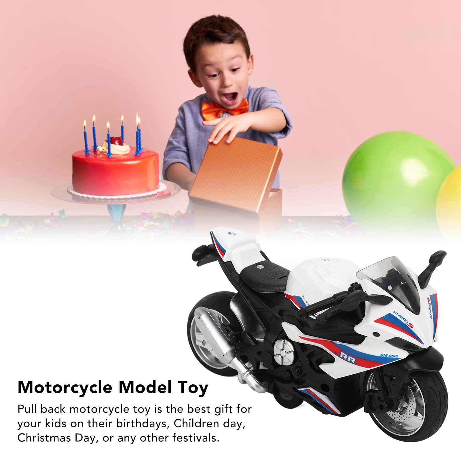 Jaerb Alloy Motorcycle Toy - Pull Back & Light Up for Display (White) - Perfect for Collectors & Decor
