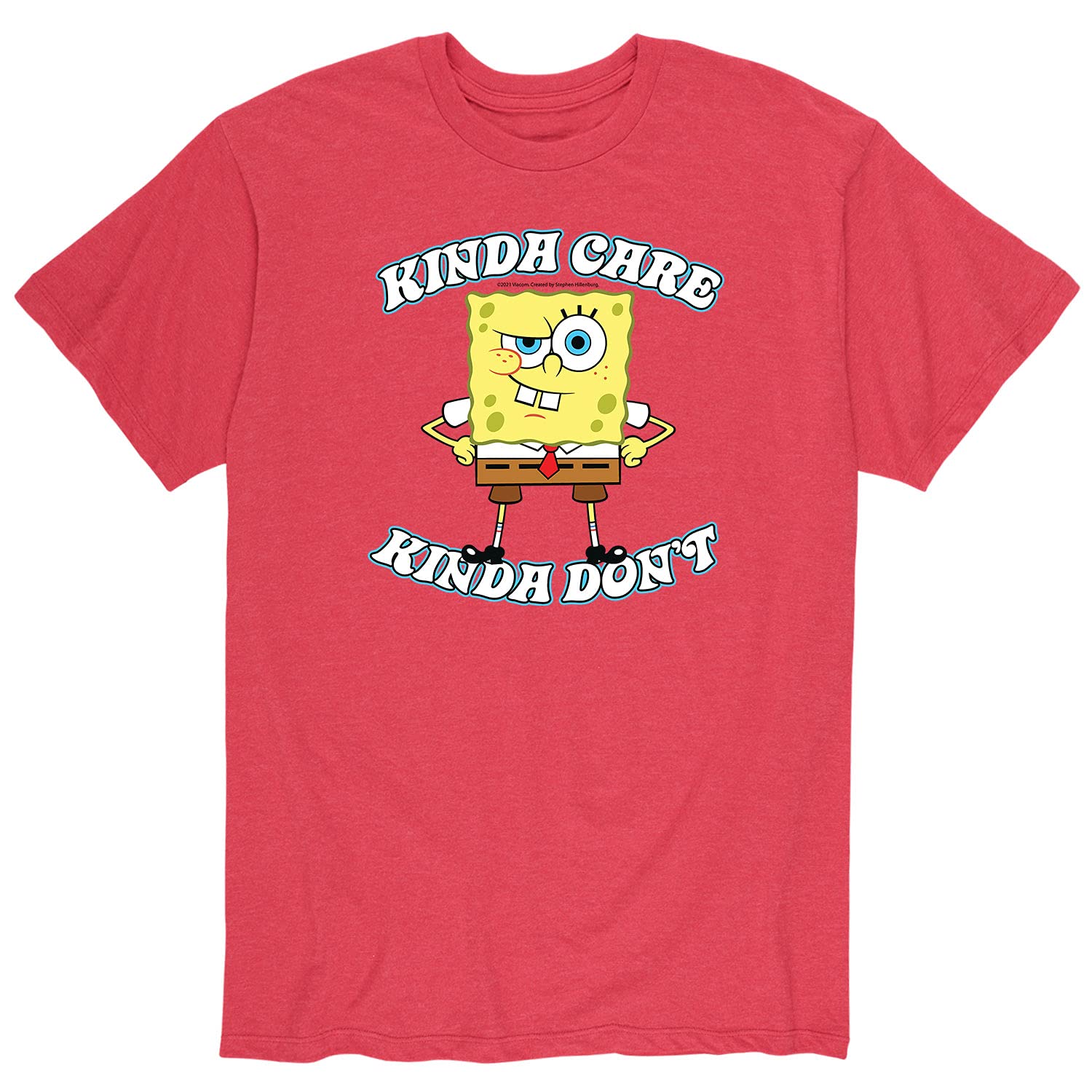 HYBRID APPAREL Spongebob Squarepants Kinda Care Men's Graphic T-Shirt | Funny Cartoon Tee for Casual Wear & Gifts | Perfect for Beach, Parties & Everyday Outfits