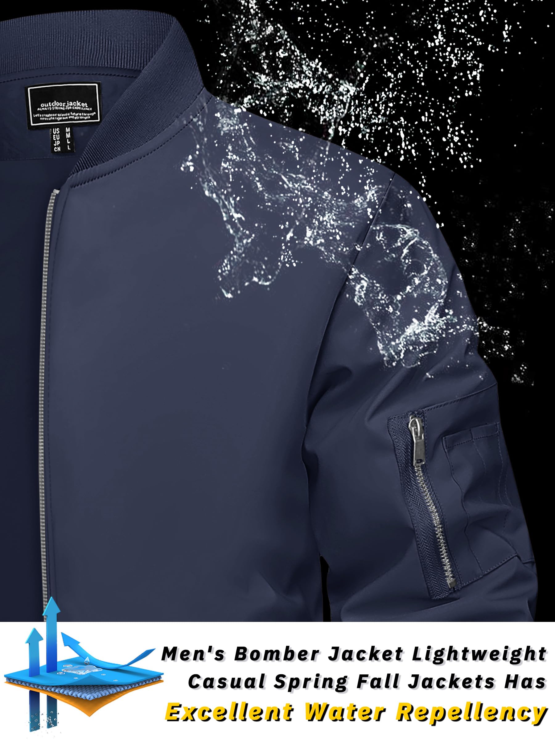 TACVASEN Men's Lightweight Bomber Jacket - Casual Windbreaker Zip Up Coat with Pockets for Spring & Fall | Perfect for Outdoor Activities, Travel & Daily Wear