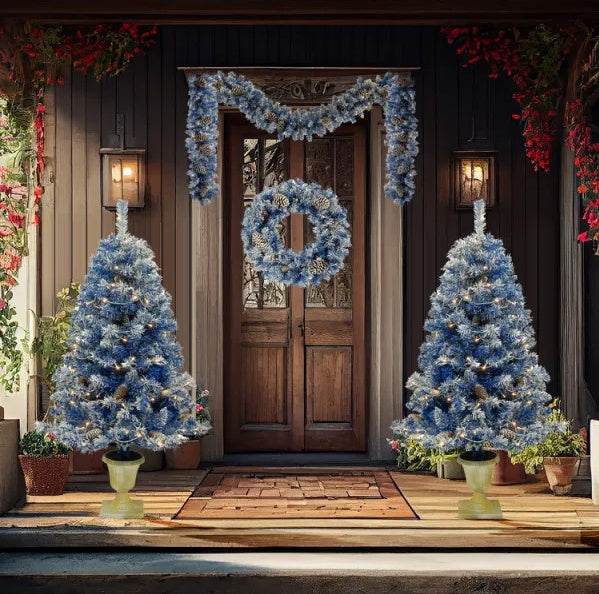 4ft Pre-Lit Artificial Christmas Tree - Flocked Pine with Warm White LED Lights for Home, Office & Holiday Decor