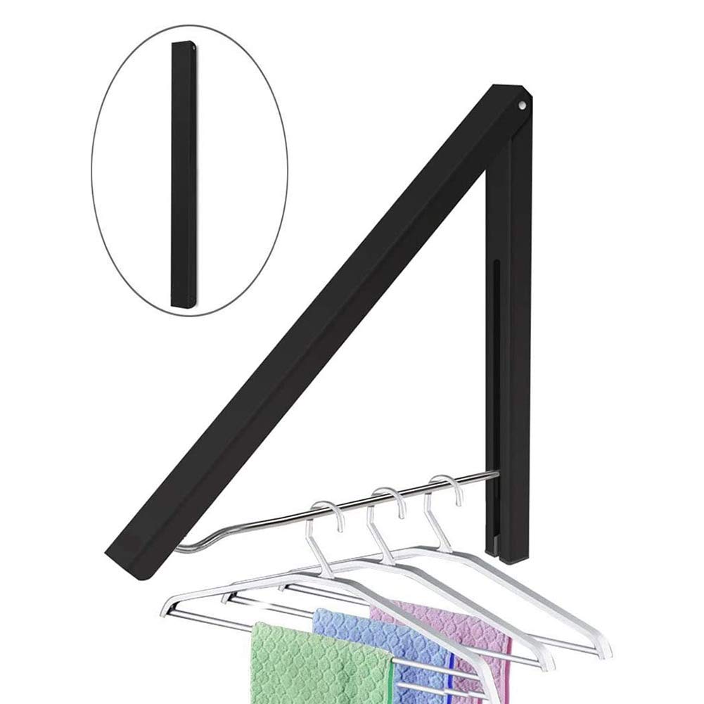 TYXTYX Retractable Wall Mounted Clothes Rack - Foldable Laundry Hanger for Indoor/Outdoor Use - Space Saving Clothes Drying Solution (Black, 1 Pack) - Perfect for Apartments, Balconies, Laundry Rooms & Small Spaces