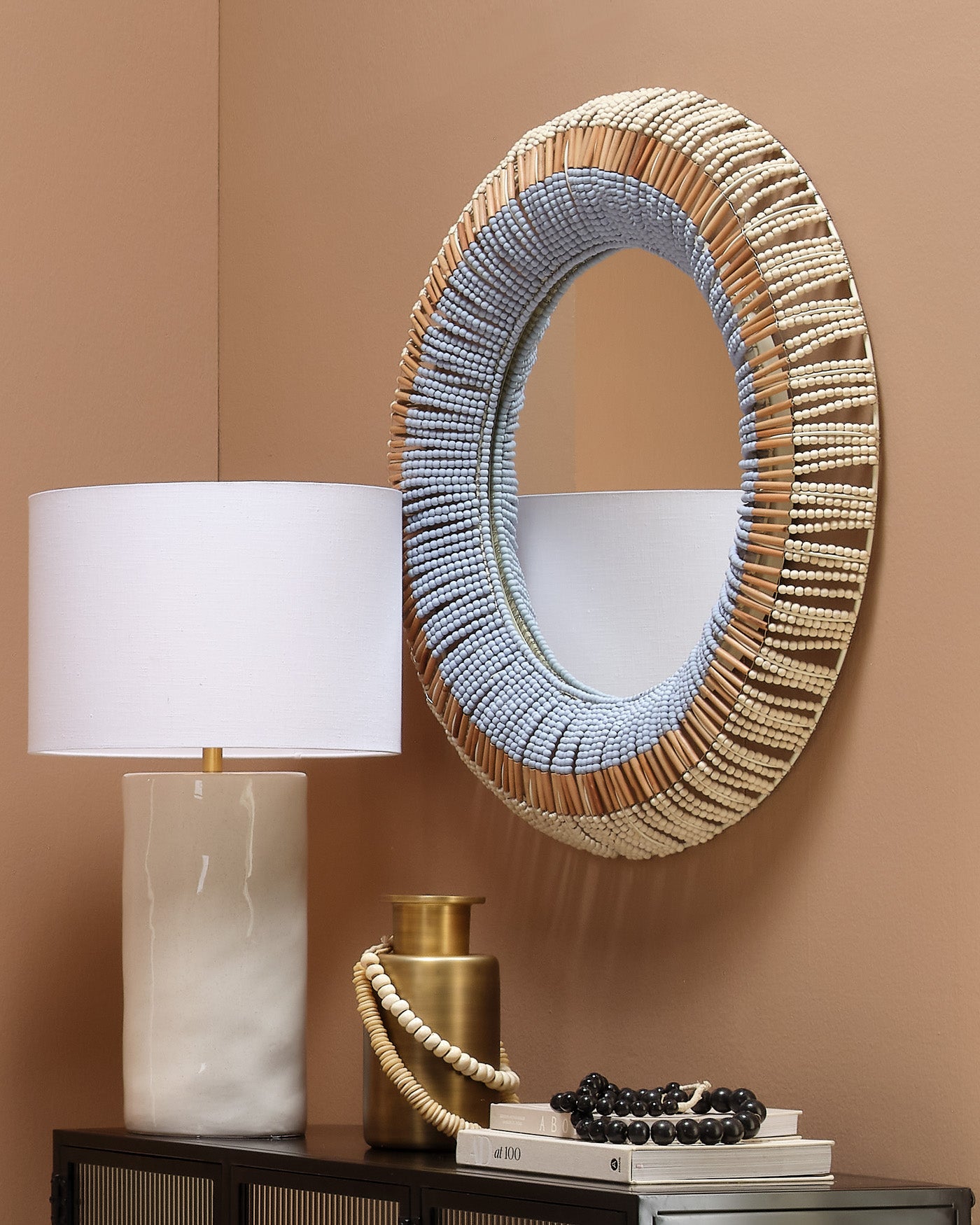 Handmade Native American Beaded Wall Mirror - Boho Decor for Living Room, Bedroom, or Entryway