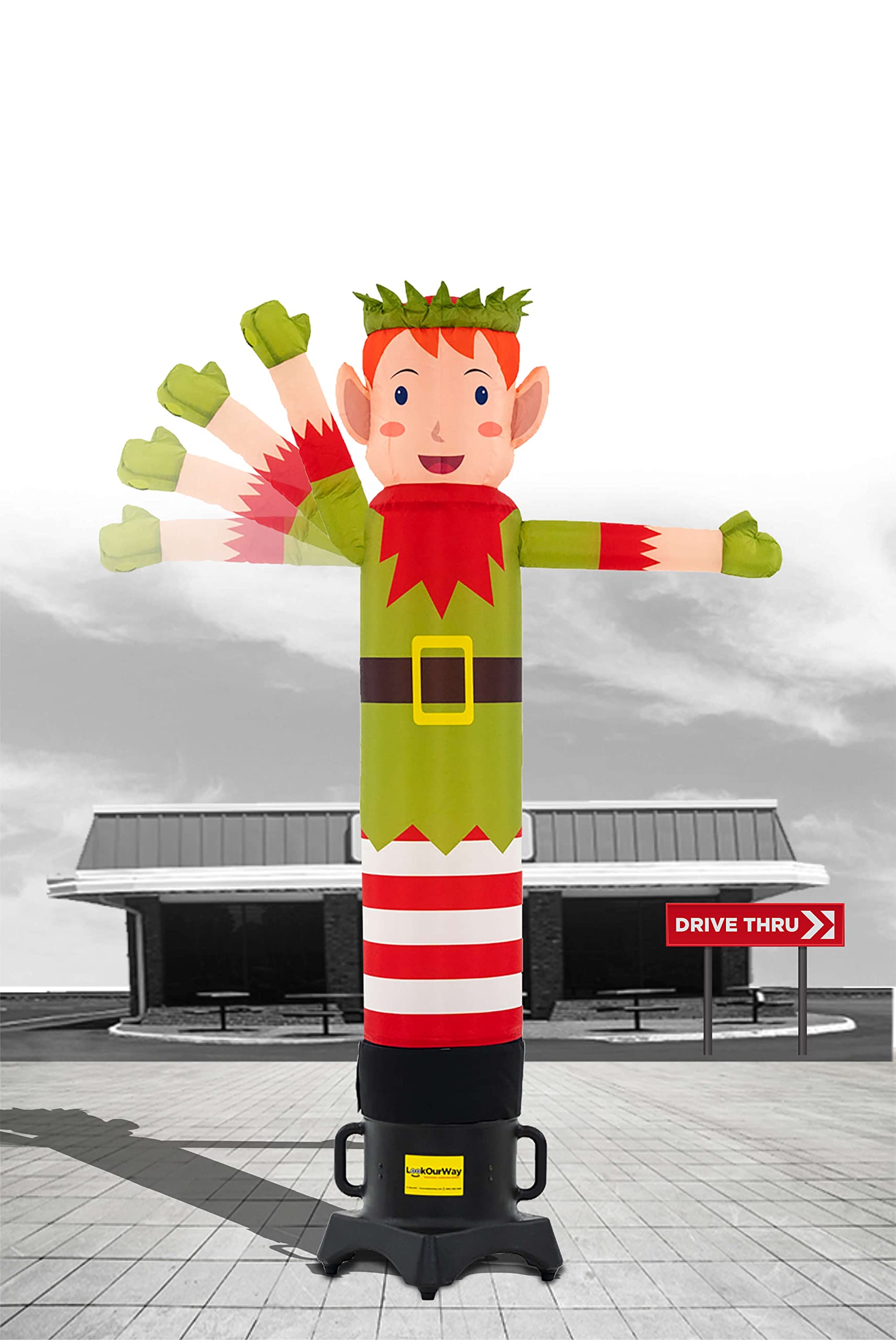 LookOurWay 6ft Inflatable Air Waver Tube Man with Blower - Flapping Waving Arm Elf Air Dancer for Christmas & Holidays - Outdoor Advertising Business Sign - Perfect for Storefronts, Car Dealerships & Seasonal Events