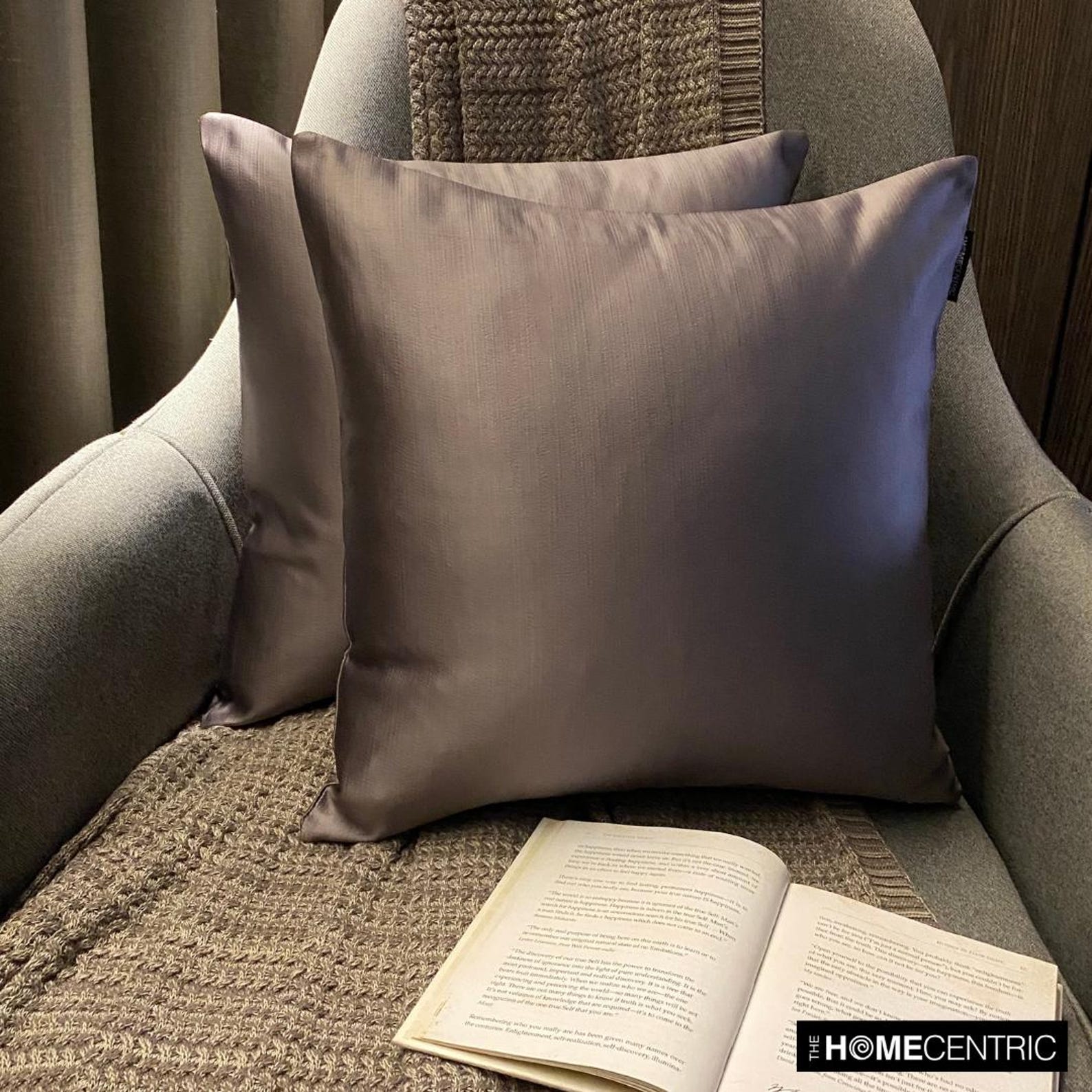 Ash Purple Slub Satin Throw Pillow Cover - Soft Decorative Cushion Case for Sofa, Bed & Home Decor