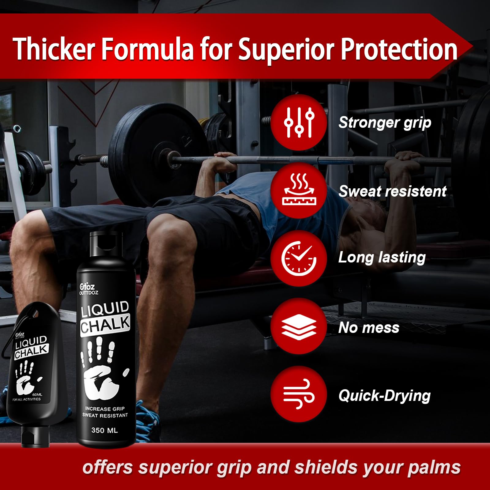 60ML Premium Liquid Chalk for Weightlifting & Rock Climbing - Non-Slip Grip, Quick-Drying, Mess-Free Formula - Ideal for Gym, Gymnastics, Pole Dancing & Workouts - Perfect for Enhanced Performance and Sweat Control