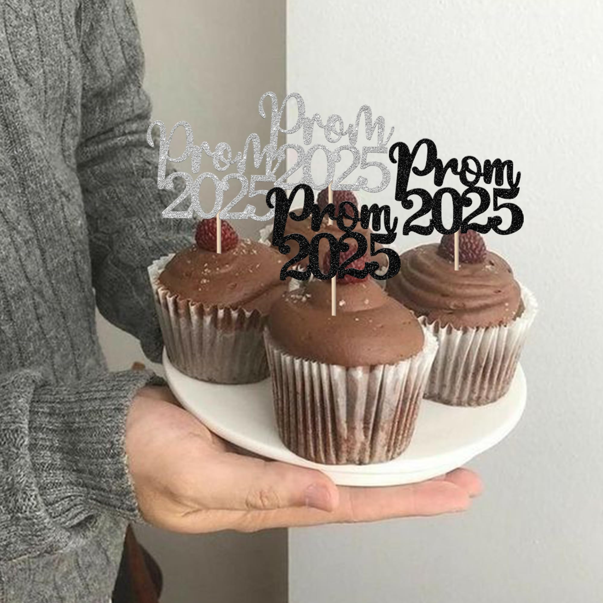 24 Pack 2025 Graduation Cupcake Toppers - Glitter Prom & College Cake Decorations for Class of 2025 Theme Party - Black & Silver Congrats Picks - Perfect for Graduation Celebrations, School Events & Birthday Cakes