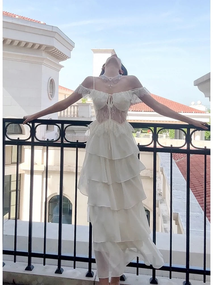 Elegant A-Line Beige Chiffon Prom Dress with Tiered Skirt - Formal Evening Gown for Homecoming, Wedding Guest & Special Occasions - Style J6522
