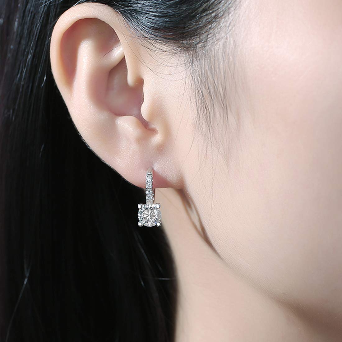 14K White Gold Plated 925 Sterling Silver Star Moissanite Hoop Earrings for Women - 2cttw EF Color VVS Clarity - Elegant Dangle Huggie Earrings for Party, Wedding & Everyday Wear