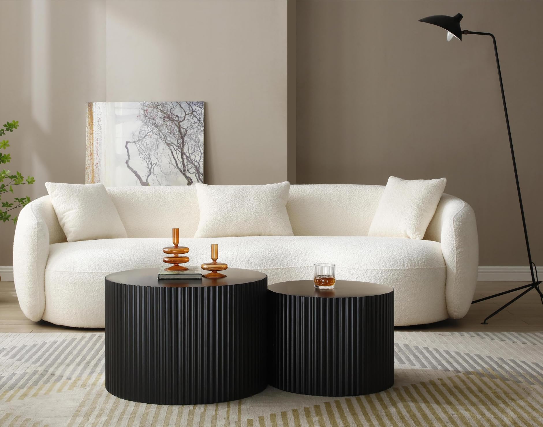 HMFULE 2-Piece Round Nesting Coffee Table Set - Modern Drum Cocktail & End Table for Living Room - Matte Black - Perfect for Small Spaces, Lounge & Home Decor