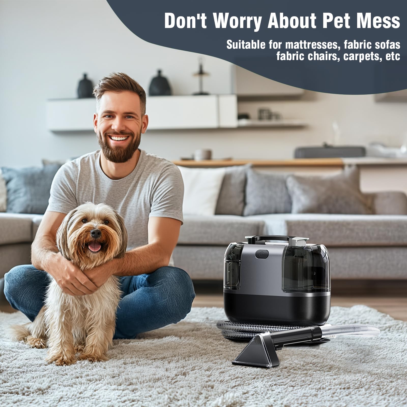 18Kpa Powerful 500W Portable Carpet Cleaner Machine - Handheld Spot & Upholstery Cleaner for Pet Stains, Sofa, Car Seats, Furniture - Perfect for Home, Office, and Auto Interior Cleaning