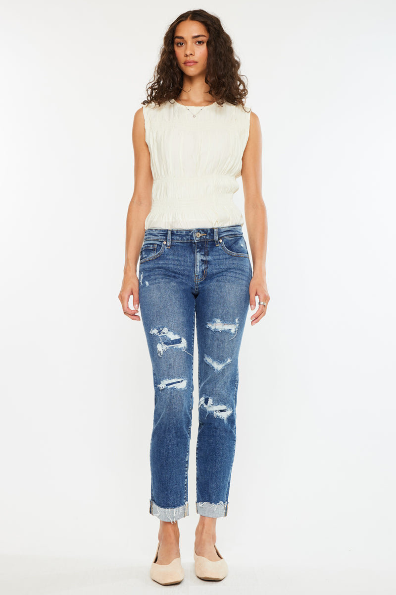 Nina Mid Rise Slim Boyfriend Jeans for Women - Comfortable Stretch Denim Pants - Casual Everyday Wear & Weekend Outfits