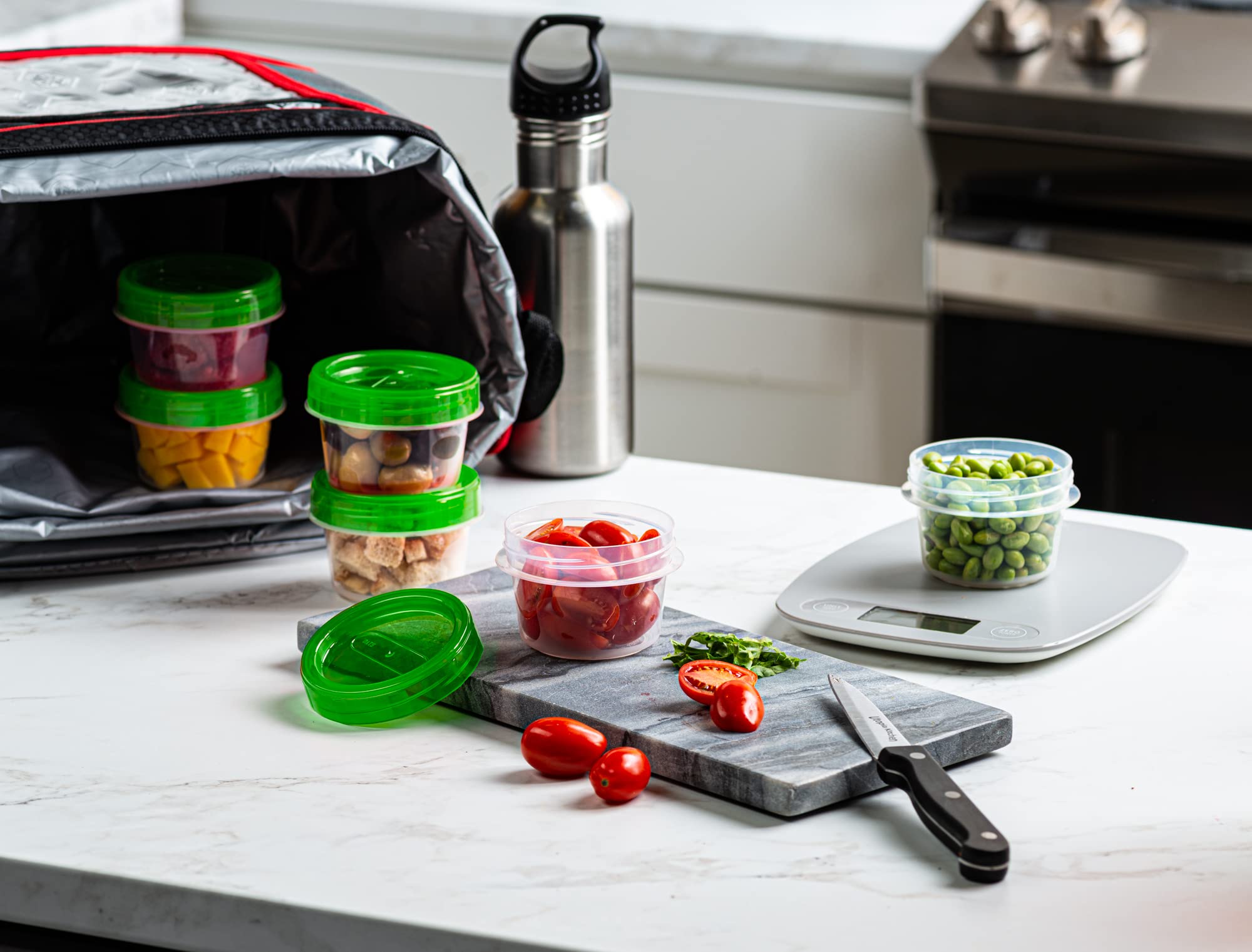 20-Pack 4oz Clear Plastic Food Storage Containers with Green Twist-On Lids - Airtight Freezer-Safe Containers for Meal Prep, Leftovers & Snacks