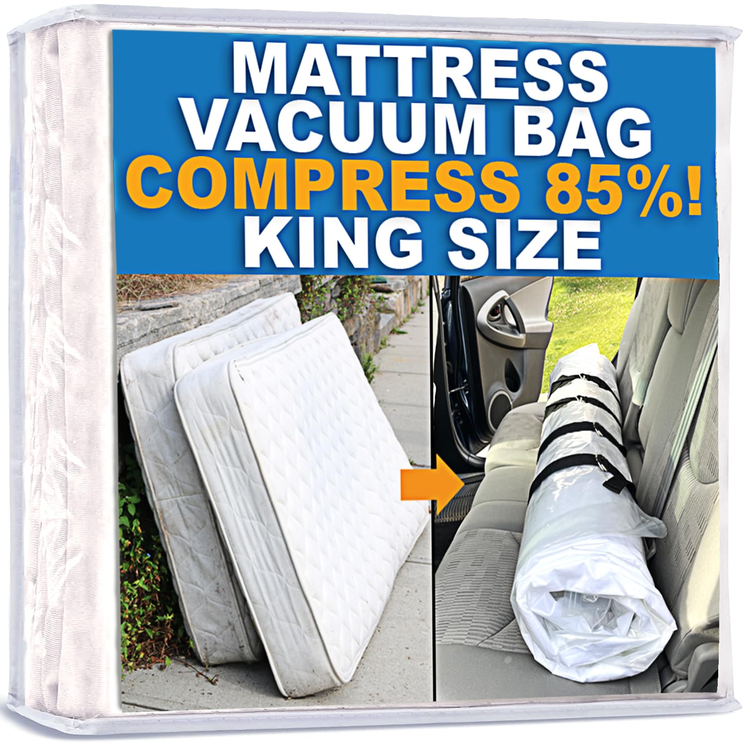 **King Size Mattress Vacuum Storage Bag - Leakproof Valve & Double Zip Seal for Memory Foam or Spring Mattresses | Space-Saving Moving & Storage Solution for Returns, Travel, or Home Organization**