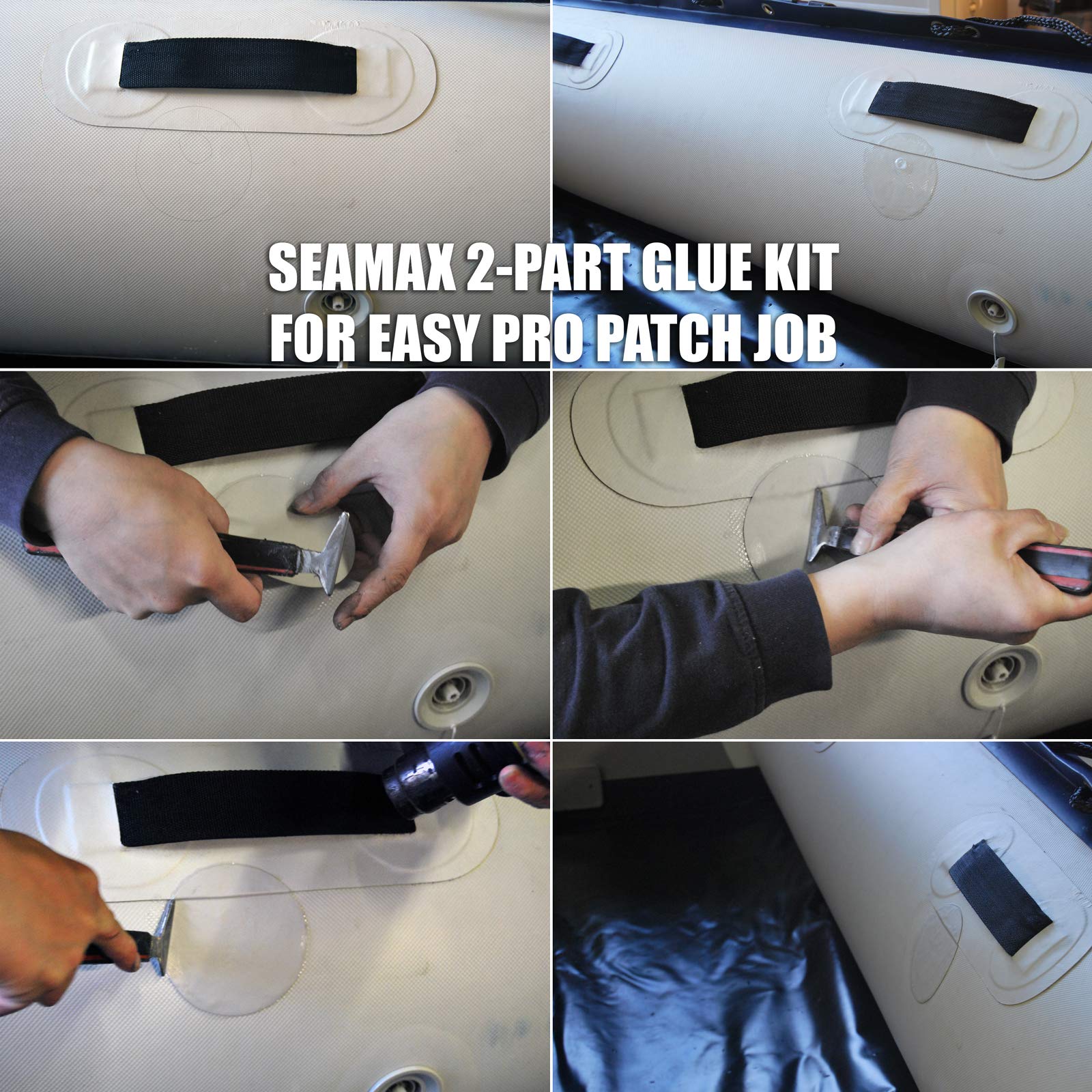 Seamax Professional 2-Part Marine Adhesive for PVC & Hypalon Inflatable Boats - 250ml Hypalon Boat Glue with Dark Grey Material in Aluminum Bottles for Long-Term Storage - Perfect for Boat Repairs, Sealing & Waterproofing