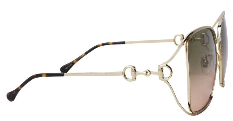 Gucci GG 1020S 001 Double Gradient Gold/Green Metal Square Women's Sunglasses UV Protection Luxury Fashion Accessory for Women - Perfect for Beach, Driving & Outdoor Activities