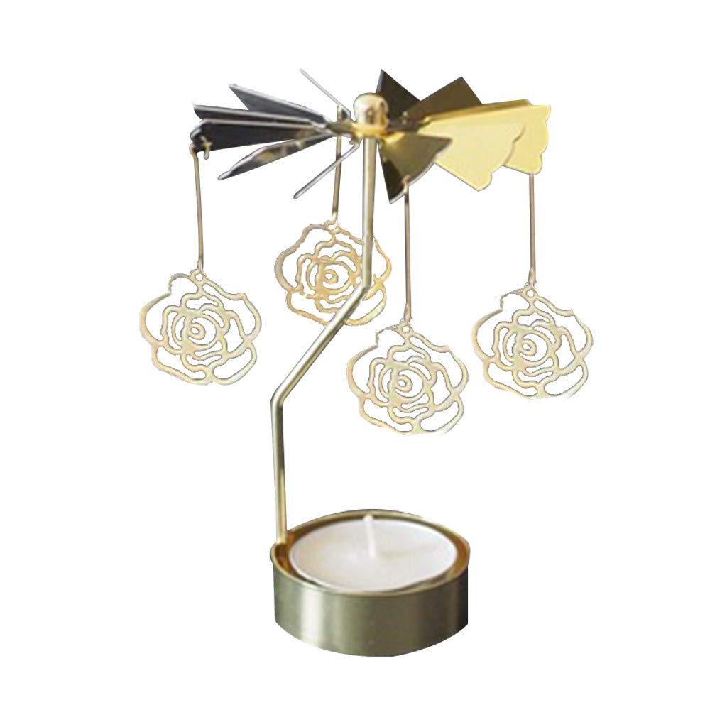 Bolayu Spinning Candle Holder - Rotating Candlestick for Valentine's Day, Romantic Dinner & Home Decor - Gold Carousel Tea Light Holder for Candlelight Dinners, Weddings & Relaxing Ambiance