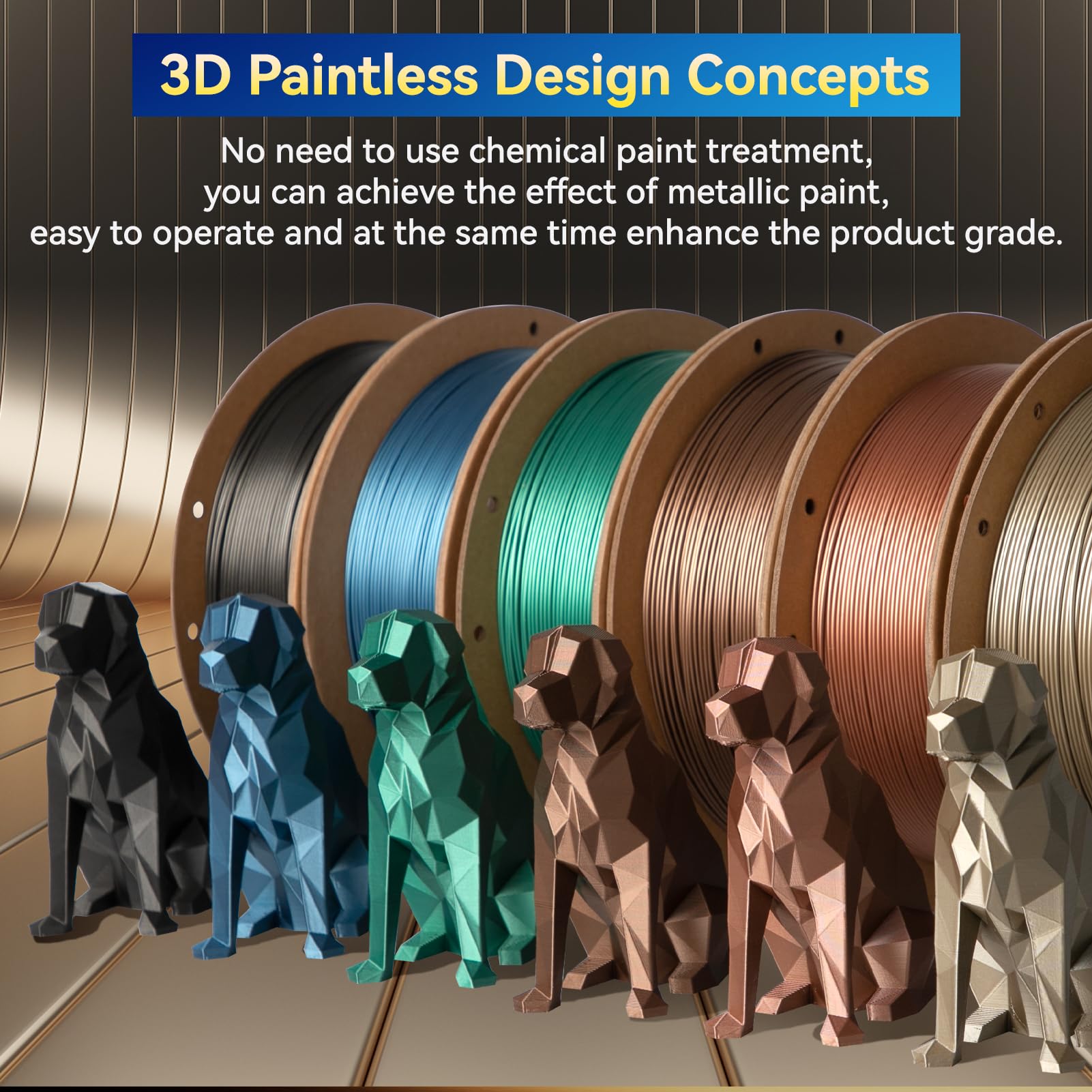 Premium PLA Metallic Finish 3D Printer Filament - 1.75mm Champaign Gold with Shimmering Effect, ±0.03mm High Precision, Eco-Friendly Cardboard Spool - Compatible with Most FDM 3D Printers (1kg) - Ideal for Cosplay Props, Home Decor & DIY Craft Projects