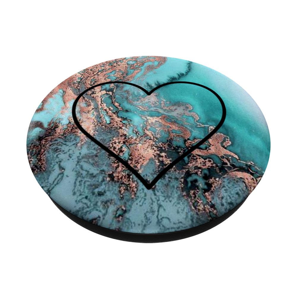 Black Heart Outline Teal Rose Watercolor PopSockets Standard PopGrip - Phone Grip & Stand for iPhone, Samsung & Smartphones - Perfect for Selfies, Watching Videos & Secure Phone Handling